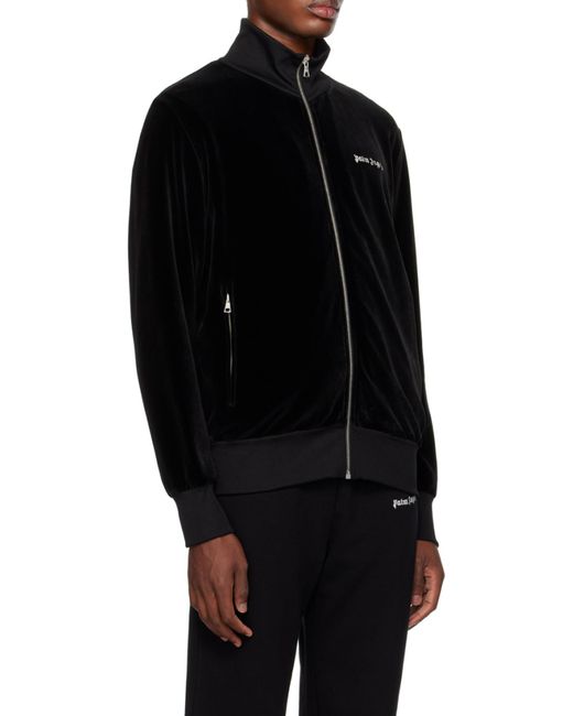Palm Angels Black Logo Printed Zipped Track Jacket for men