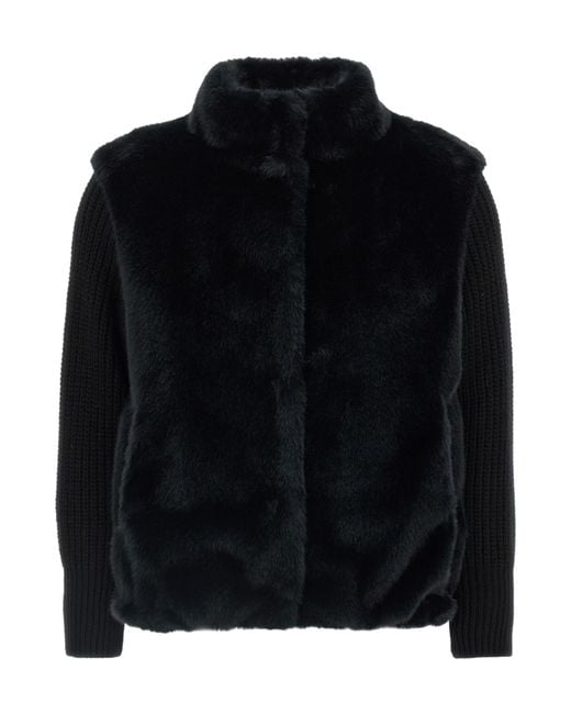 Herno Black Faux Fur Ribbed-Cuff Jacket