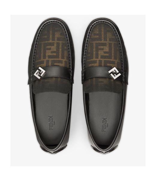 Fendi Black Logo Plaque Monogrammed Loafers for men