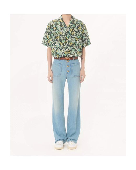 Valentino Green Papier Floral Printed Button-Up Bowling Shirt for men