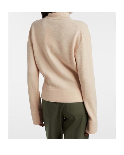 Victoria Beckham Natural Wool And Cashmere Half-Zip Sweater