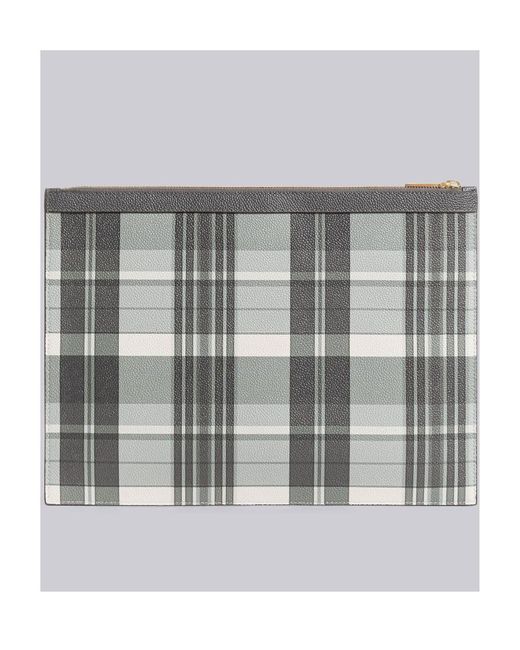 Thom Browne Gray Checkered Zipped Clutch Bag for men