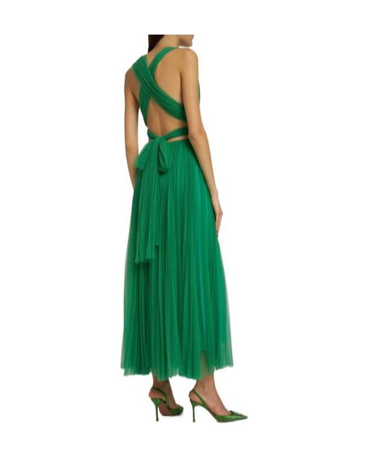 Maria Lucia Hohan Green Pleated Tulle Midi Dress W/ Low Back
