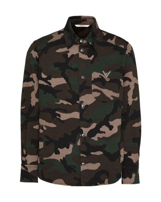 Valentino Black Camouflage-Patterned Curved Hem Jacket for men