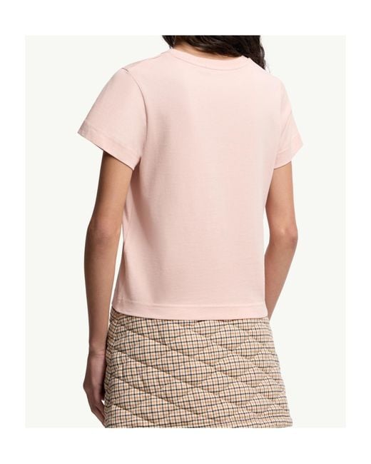 Moncler Pink Embroidered Heart Logo Cotton T-Shirt
