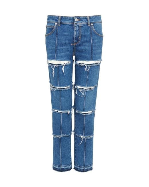 McQueen Blue Straight-Leg Distressed Jeans