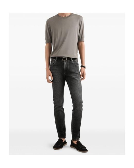 Dolce & Gabbana Gray Logo Plaque Slim Fit Jeans for men