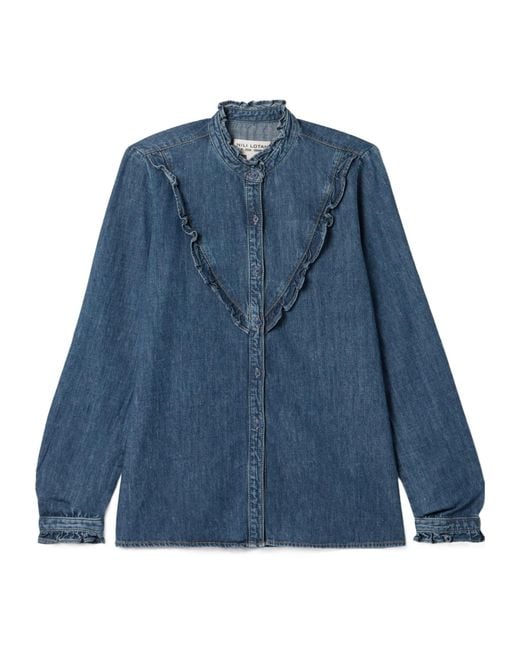 Nili Lotan Blue Marcela Ruffled-Collar Shirt