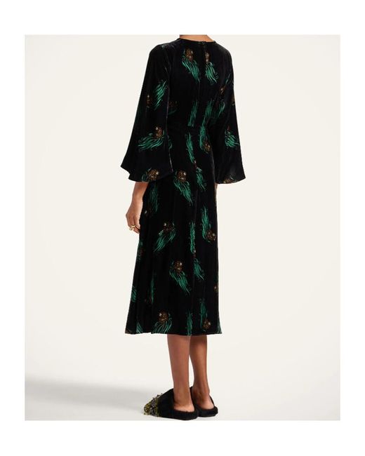 LaDoubleJ Black Sorella Printed Midi Dress