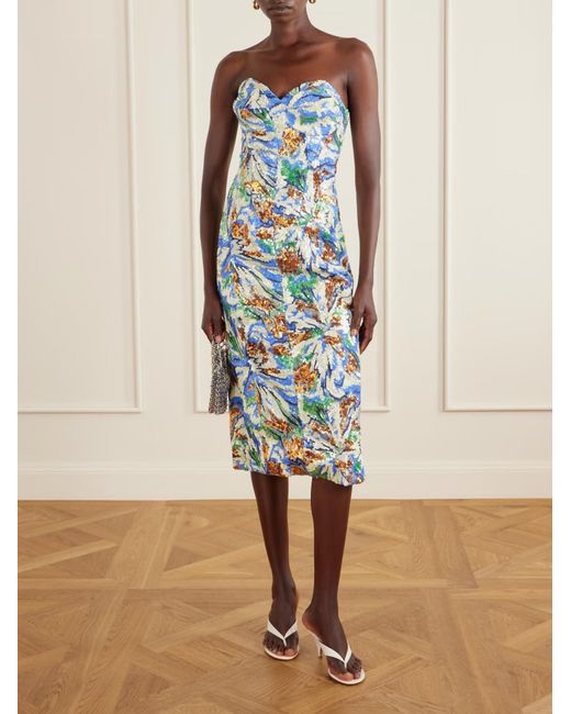Rabanne Blue Rabanne Sequinned Floral Strapless Dress