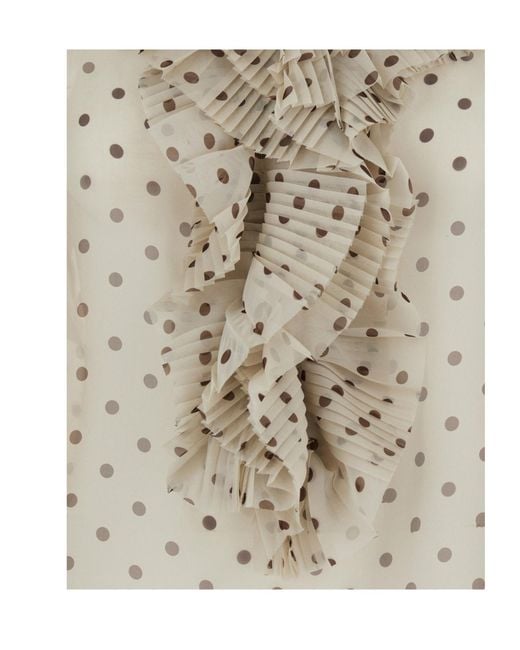 P.A.R.O.S.H. Natural Pallina Ruffled Polka-Dot Top