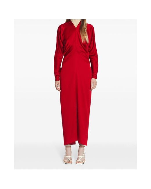 Lanvin Red Draped V-Neck Dress