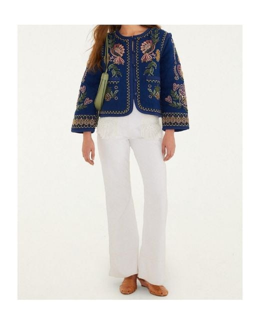 Farm Rio Blue Embroidered Jacket
