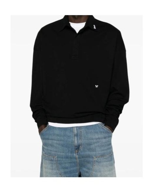 Rhude Black Logo-Embroidered Long-Sleeve Polo Shirt for men