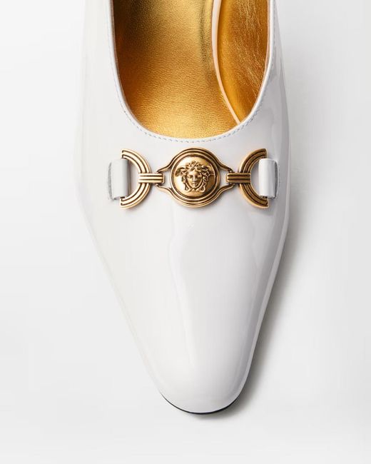Versace White Marisa Patent Slingbacks 90 Mm