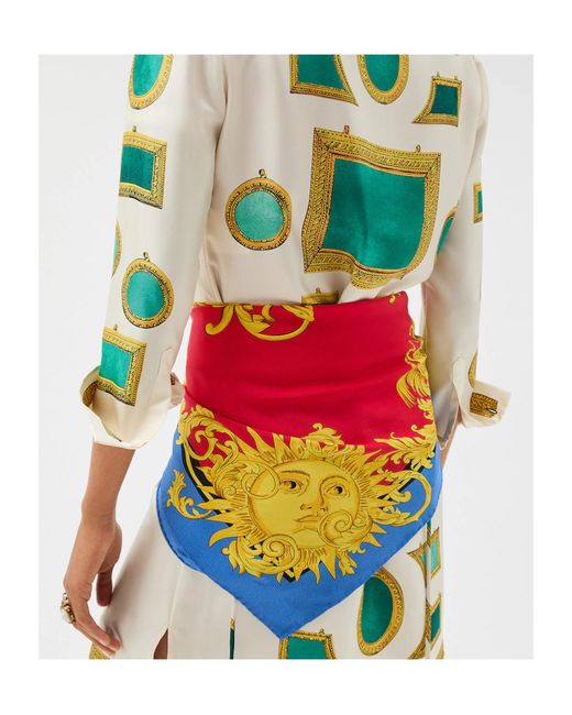 Versace Red Printed Silk Twill Scarf 90 Cm