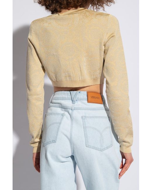 Versace Natural Barocco Button-Up Cropped Cardigan