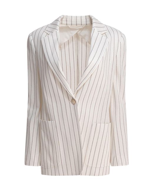 Max Mara White Jadi Striped Single-Breasted Tailored Blazer