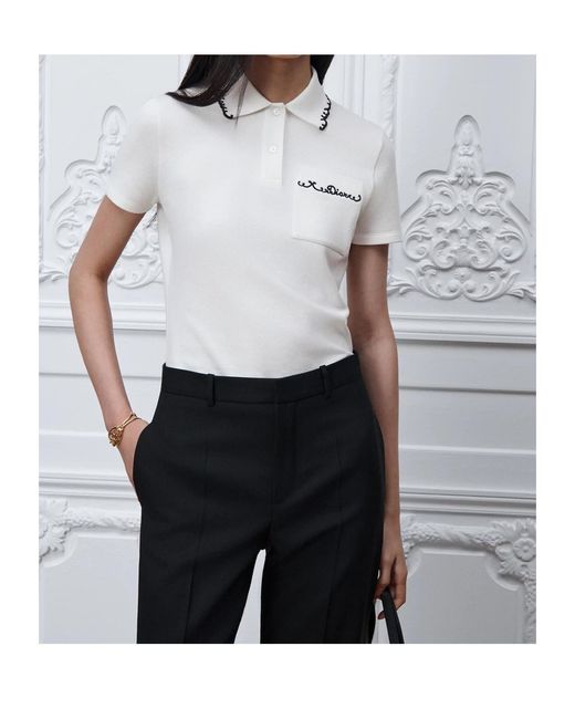 Dior White Embroidered Polo Shirt