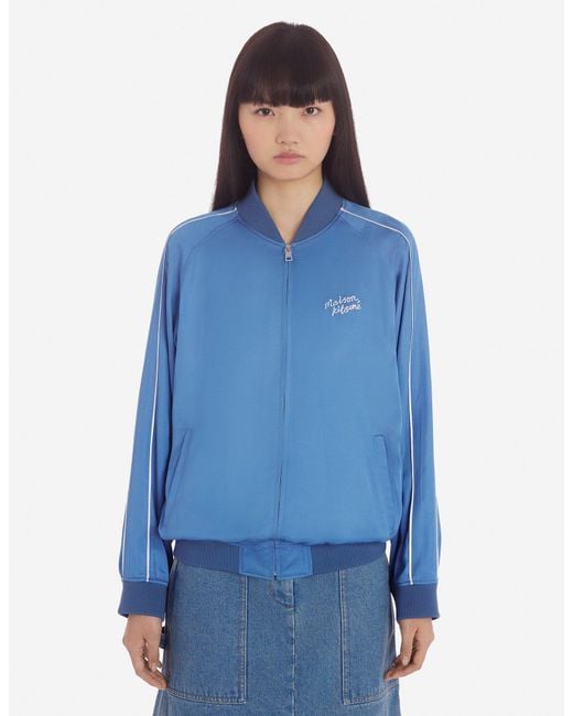 Maison Kitsuné Blue Maison Kitsuné Teddy Logo Embroidered Satin Bomber Jacket