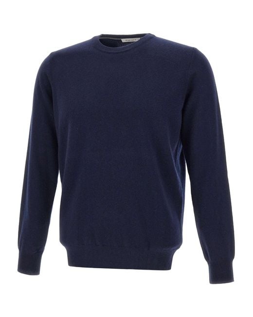 Kangra Cashmere Men's Blue Kangra Crew Neck Knitted Sweater
