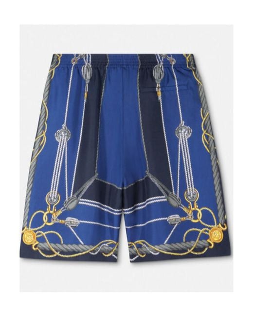 Versace Blue Nautical Print Knee-Length Shorts for men