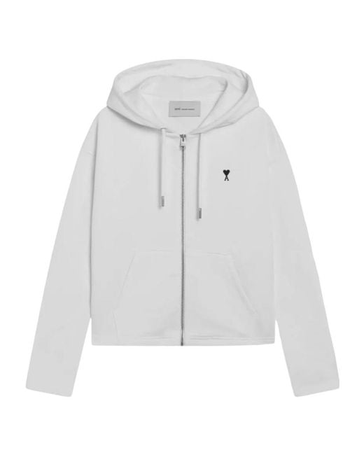 AMI White Ami De Coeur Zip Embroidered Hoodie