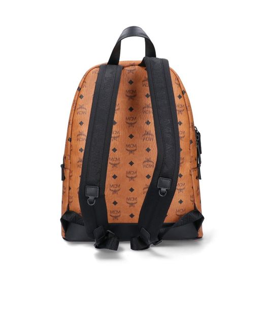 MCM Orange Medium Stark Monogram-Print Backpack