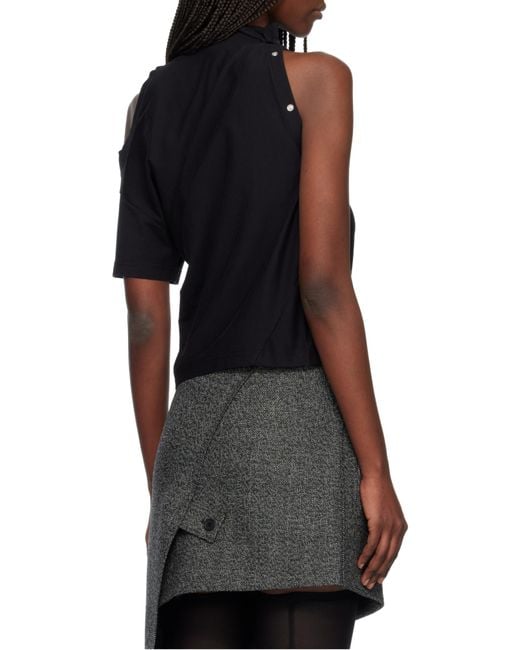 Courreges Black Courrèges Twisted Asymmetrical Cut-Out Shoulder Blouse