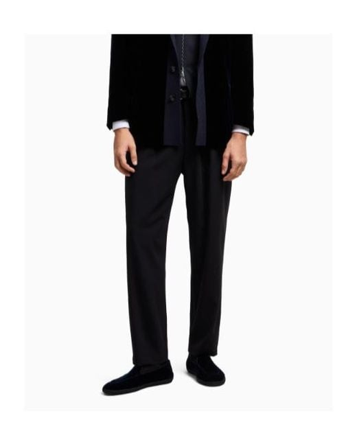 Giorgio Armani Blue Pleat Detailed Trousers for men