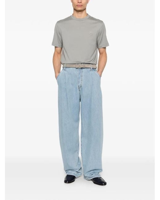 Brioni Gray Embroidered Round-Neck T-Shirt for men