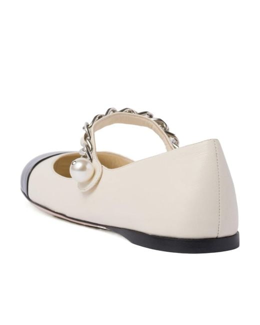 Miu Miu White Two-Toned Chain-Linked Ballerinas