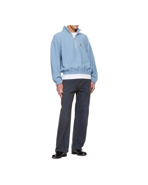 Rier Blue Half-Zip Wool Sweatshirt for men
