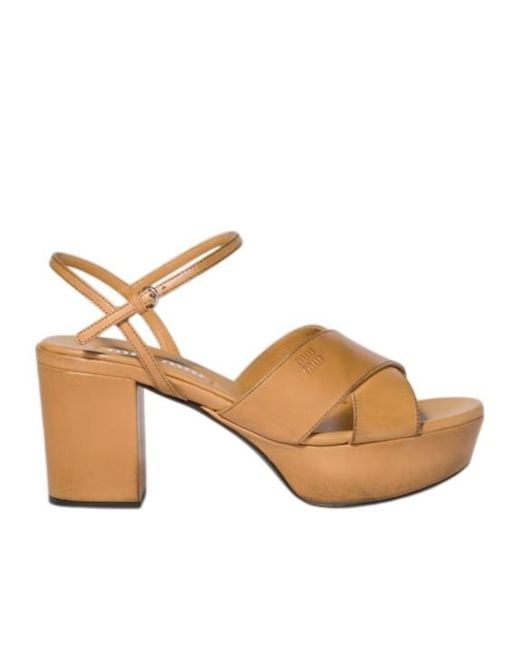 Miu Miu Natural Leather Platform Sandals