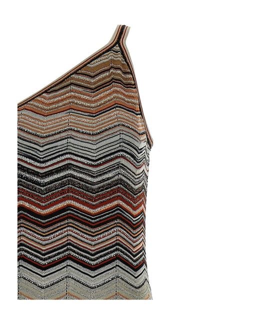Missoni Natural Chevron Pattern Long One-Shoulder Dress