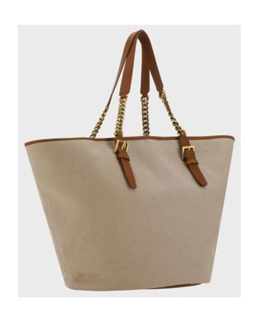 Saint Laurent Natural Cassandre Logo Patch Top Handle Bag