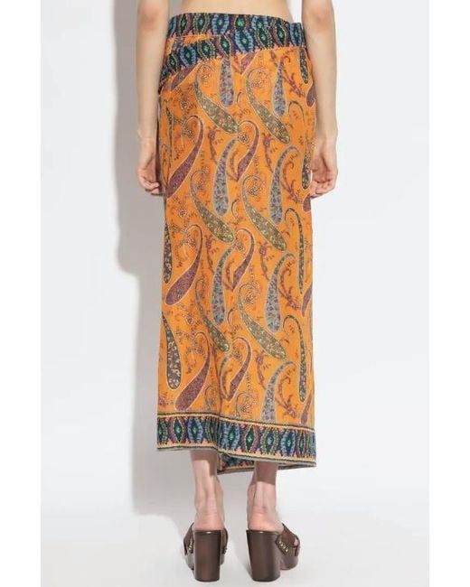 Etro Orange Paisley-Printed Midi Beach Skirt