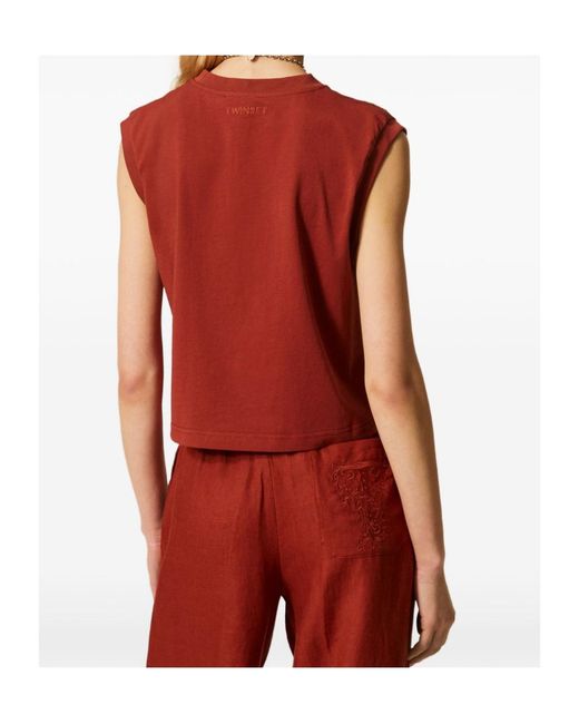 Twinset Red Broderie Sleeveless Top