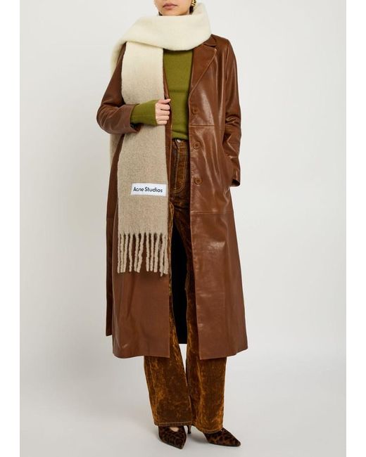 Acne White Logo-Appliquéd Fringed Alpaca-Blend Scarf