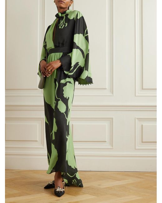 Johanna Ortiz Green Printed Silk Dress