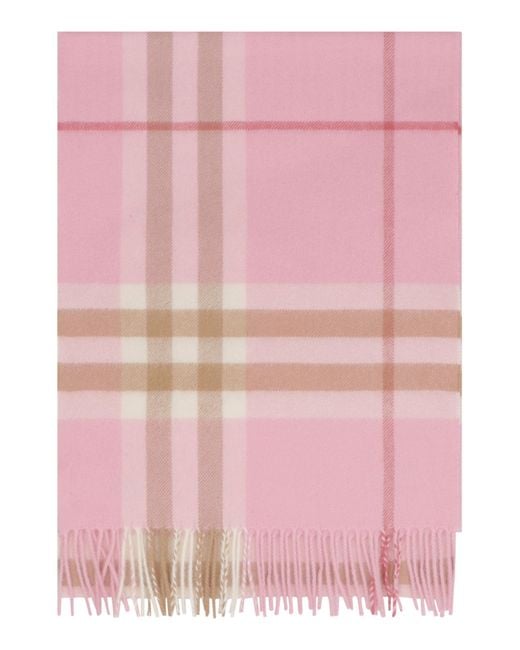 Burberry Pink Checked Fringed Edge Scarf