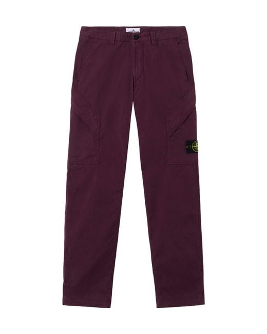 Stone Island Purple 3100003 Supima Cotton Cargo Patch-Pocket Trousers for men