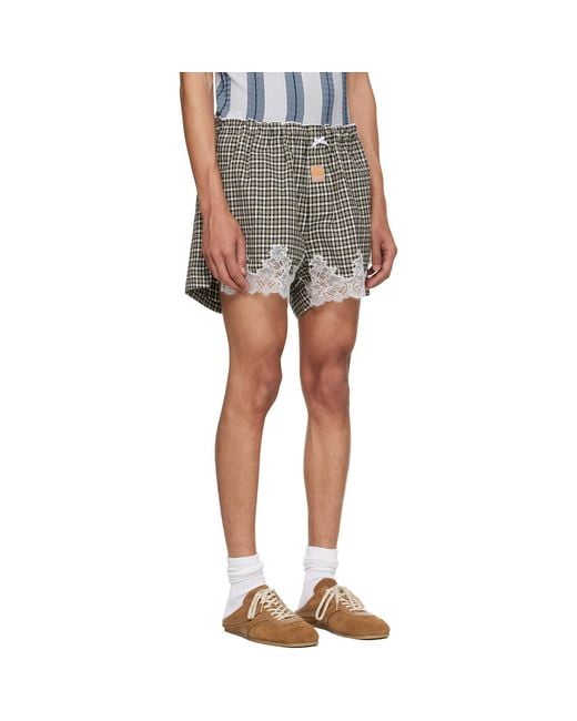 Martine Rose Gray Lace Detailed Checked Shorts for men