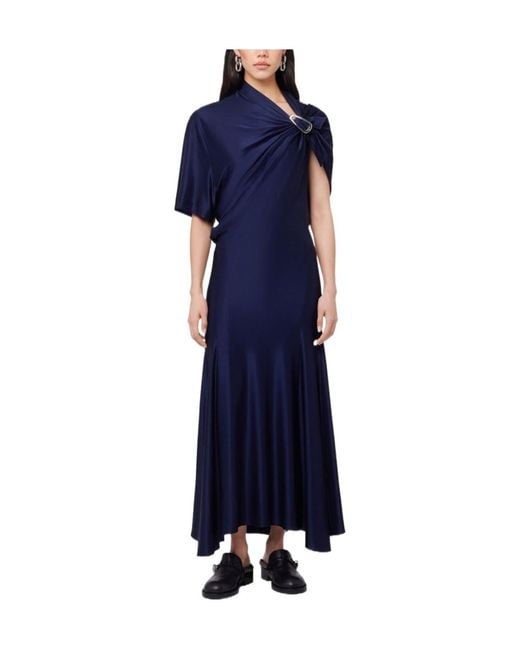 Rabanne Blue Jersey Asymmetrical Long Dress