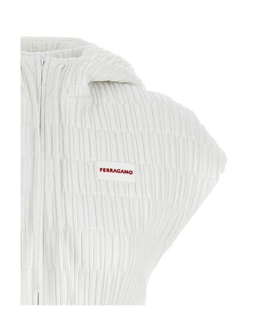 Ferragamo White Ferragamo Quilted Zipped Hooded