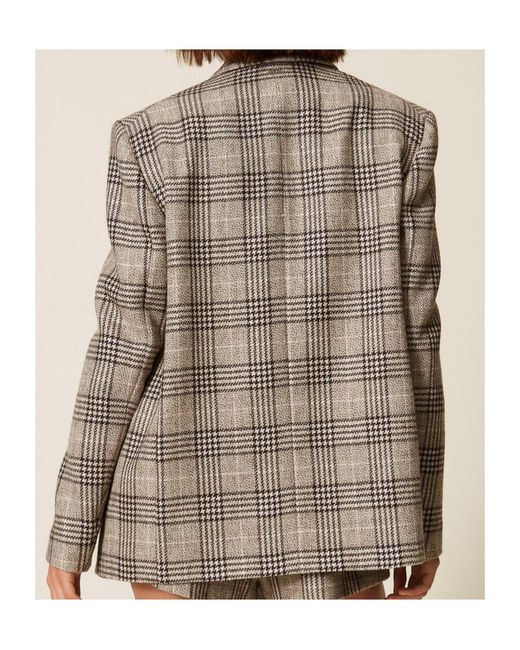 Twinset Brown Checked Sequin Blazer