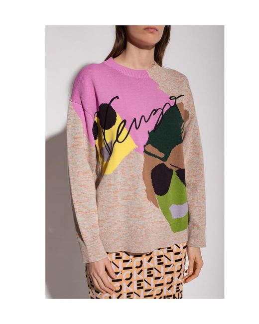 KENZO Pink Intarsia-Knit Crewneck Sweater