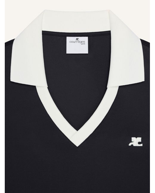 Courreges Black Logo-Patch V-Neck Mini Dress