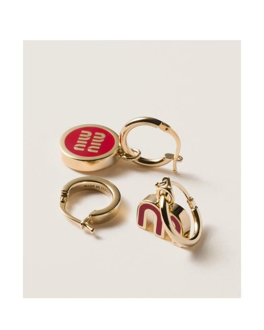 Miu Miu Red Set Of Enameled Metal Earrings