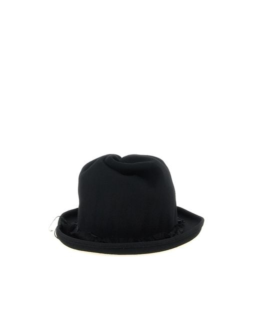 Yohji Yamamoto Black Ruffled-Trim Fedora Hat for men